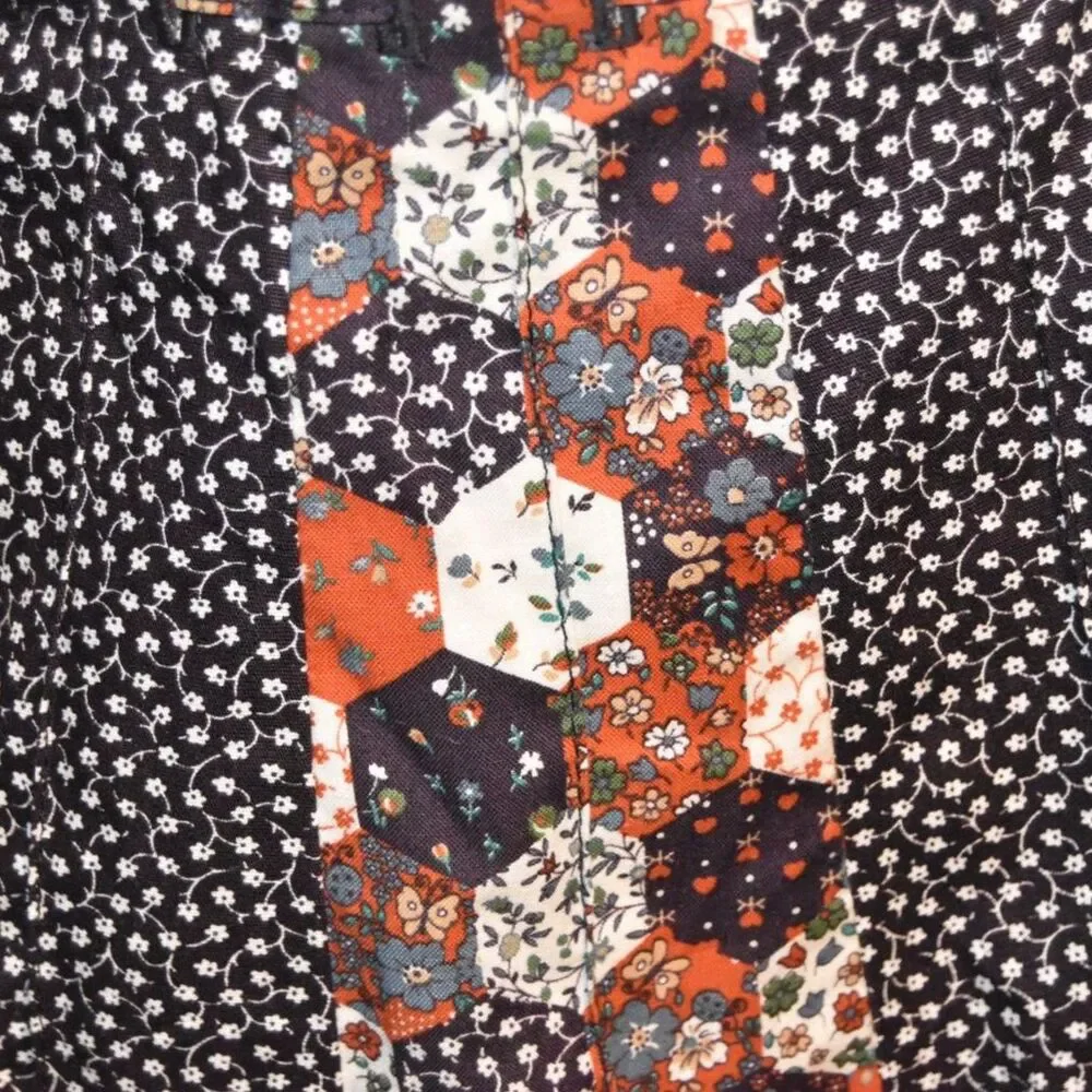 Vintage 1970s Mademoiselle Boho Prairie Skirt Patchwork Style Floral Size XS